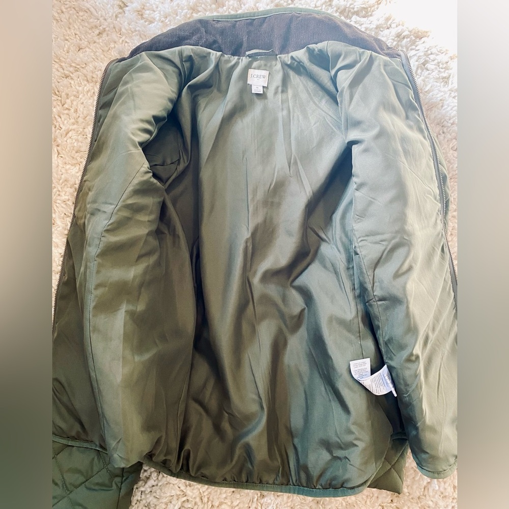 J Crew Quilted Puffer Jacket Corduroy Olive Green Small Women’s Cabincore - Picture 6 of 9